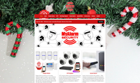 The MyAlarm Security website homepage, decked out in a Christmassy theme for the holidays.