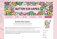 The ButtonKin.com homepage, showing a pink theme with links saying "Home", "About", "Games", "Adventures", "Blog"